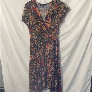 Perceptions Black and Red Floral Midi Dress